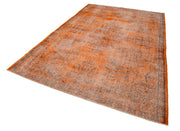 Handmade Vintage Area Rug – Overdyed Orange Wool Cotton Blend Carpet 6'9''x10'7''