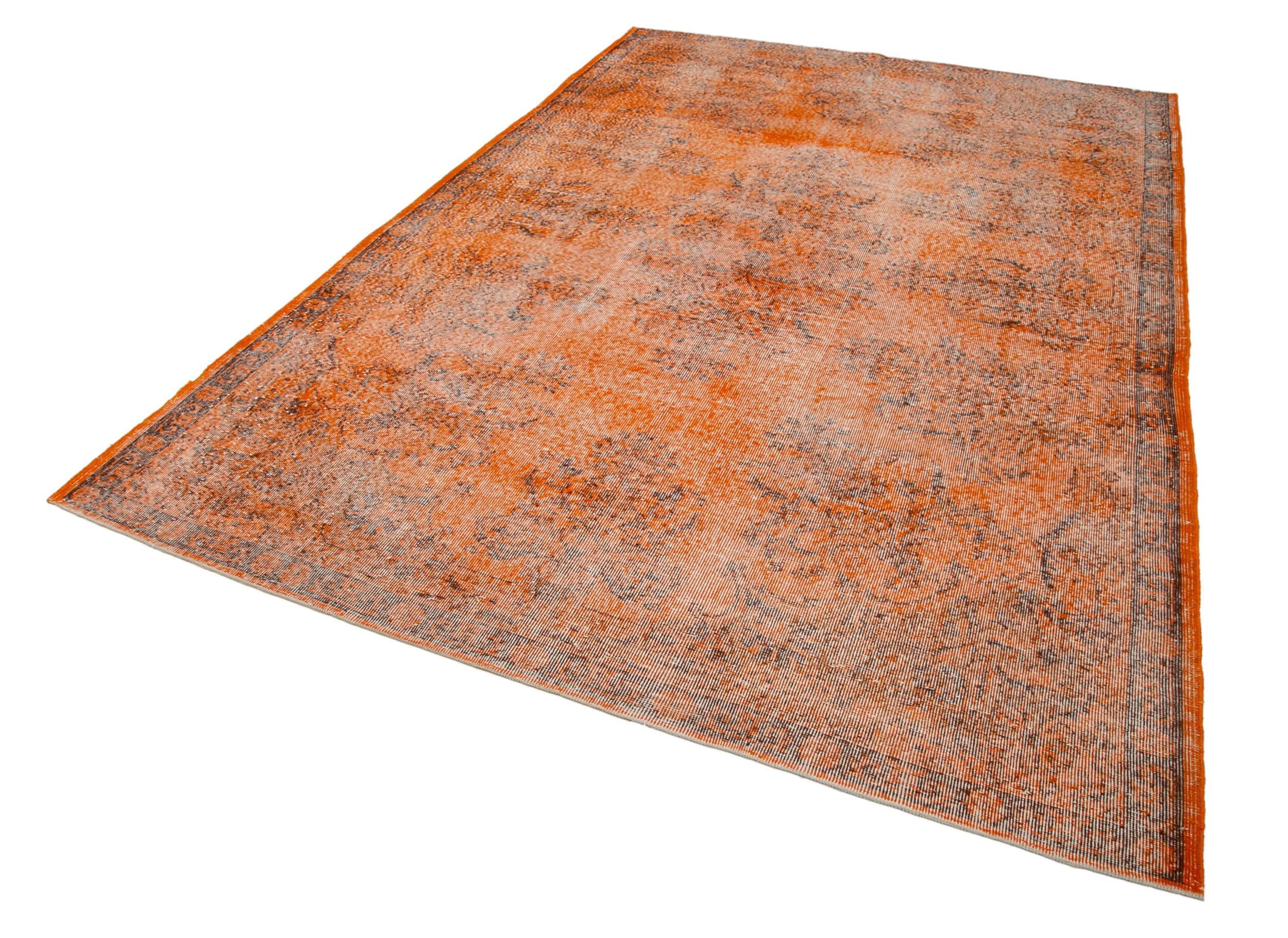Handmade Vintage Area Rug – Overdyed Orange Wool Cotton Blend Carpet 6'9''x10'7''