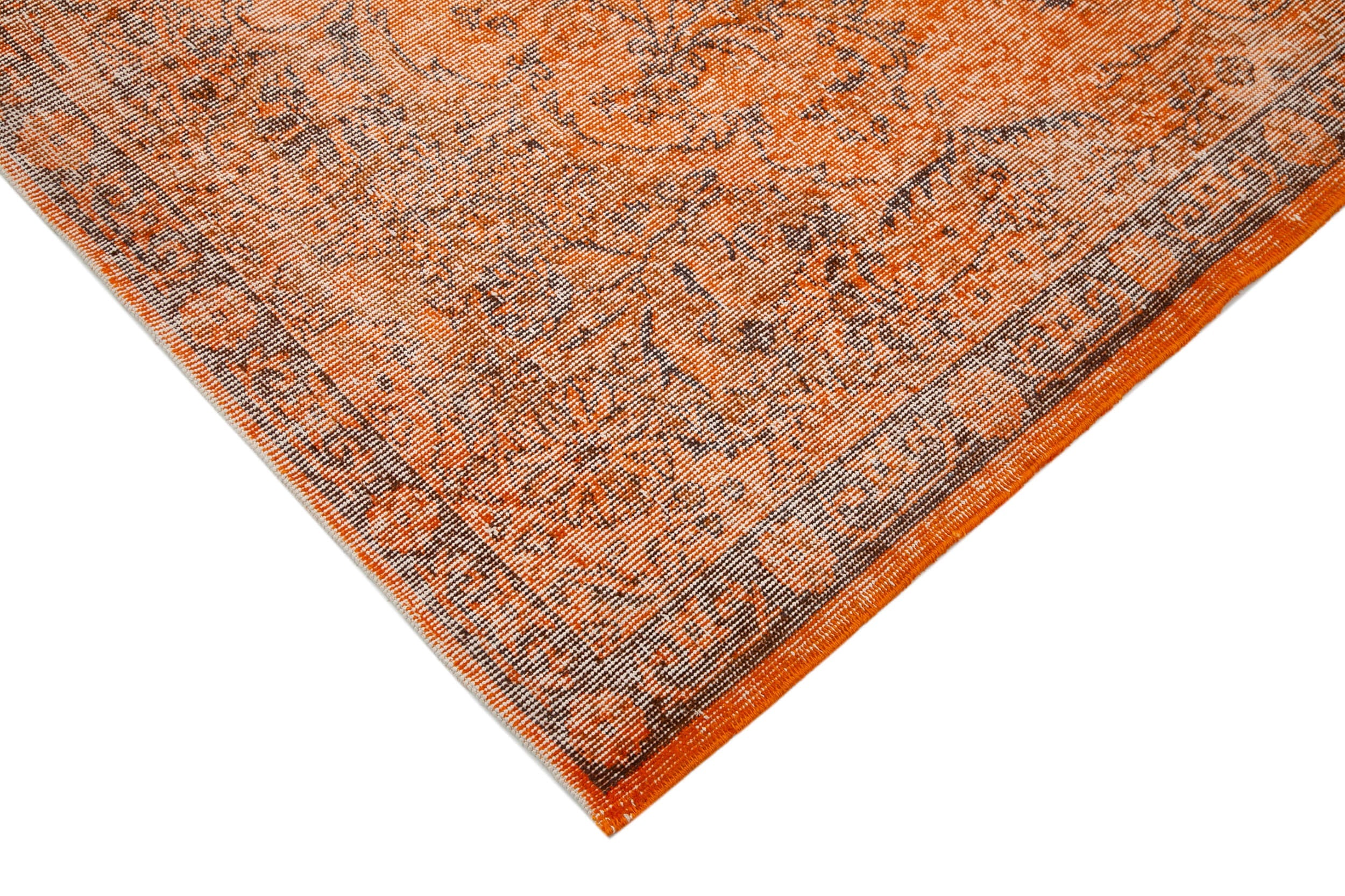 Handmade Vintage Area Rug – Overdyed Orange Wool Cotton Blend Carpet 6'9''x10'7''