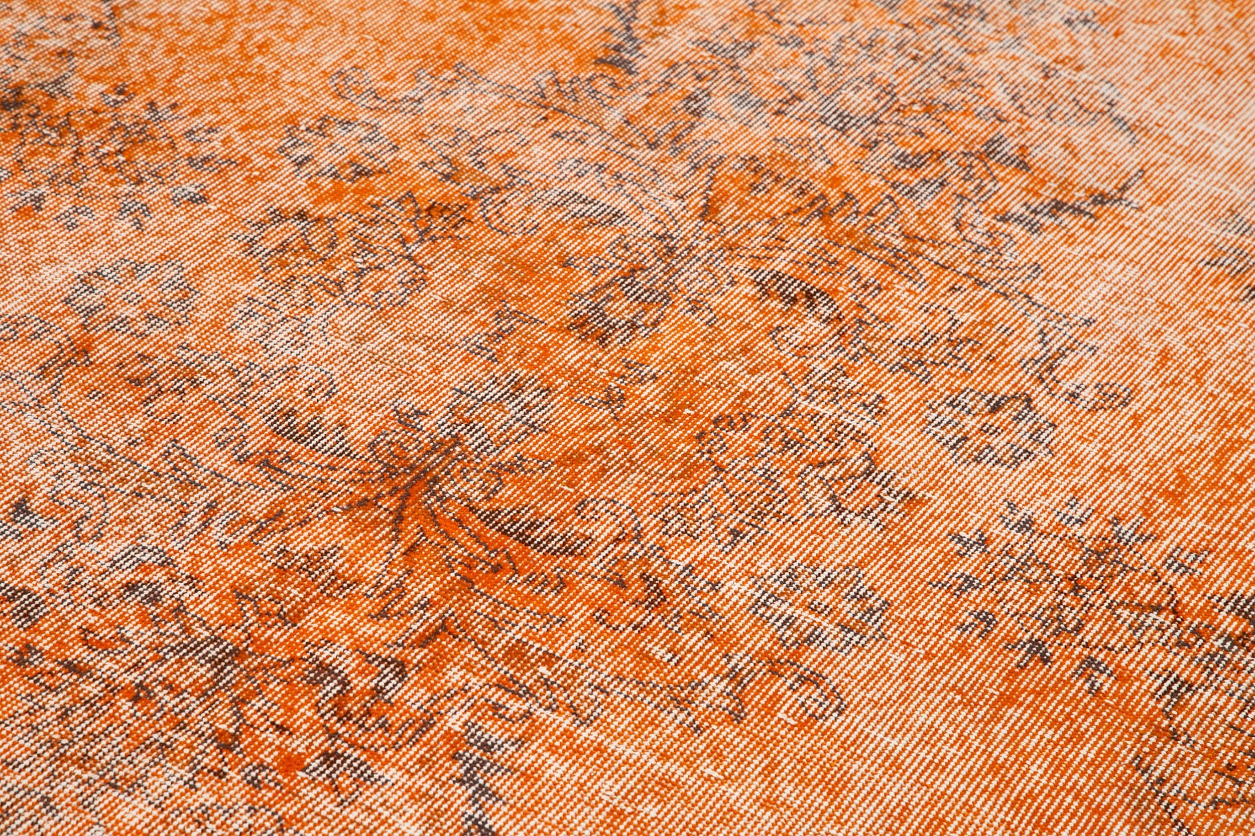 Handmade Vintage Area Rug – Overdyed Orange Wool Cotton Blend Carpet 6'9''x10'7''