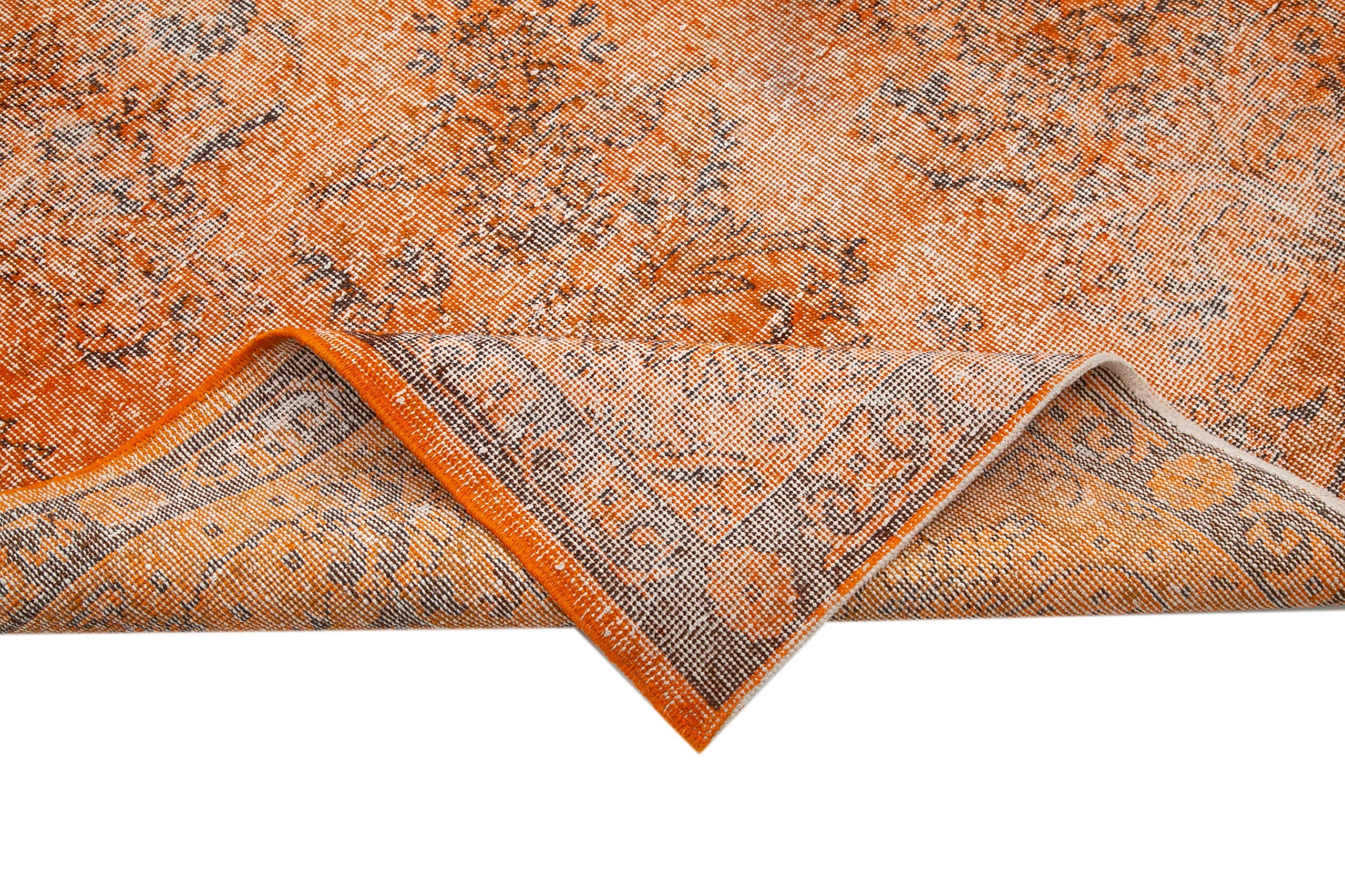 Handmade Vintage Area Rug – Overdyed Orange Wool Cotton Blend Carpet 6'9''x10'7''