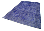 Vintage Wool Area Rug - Handmade Overdyed Blue Cotton Wool Rug 6'8''x10'7''