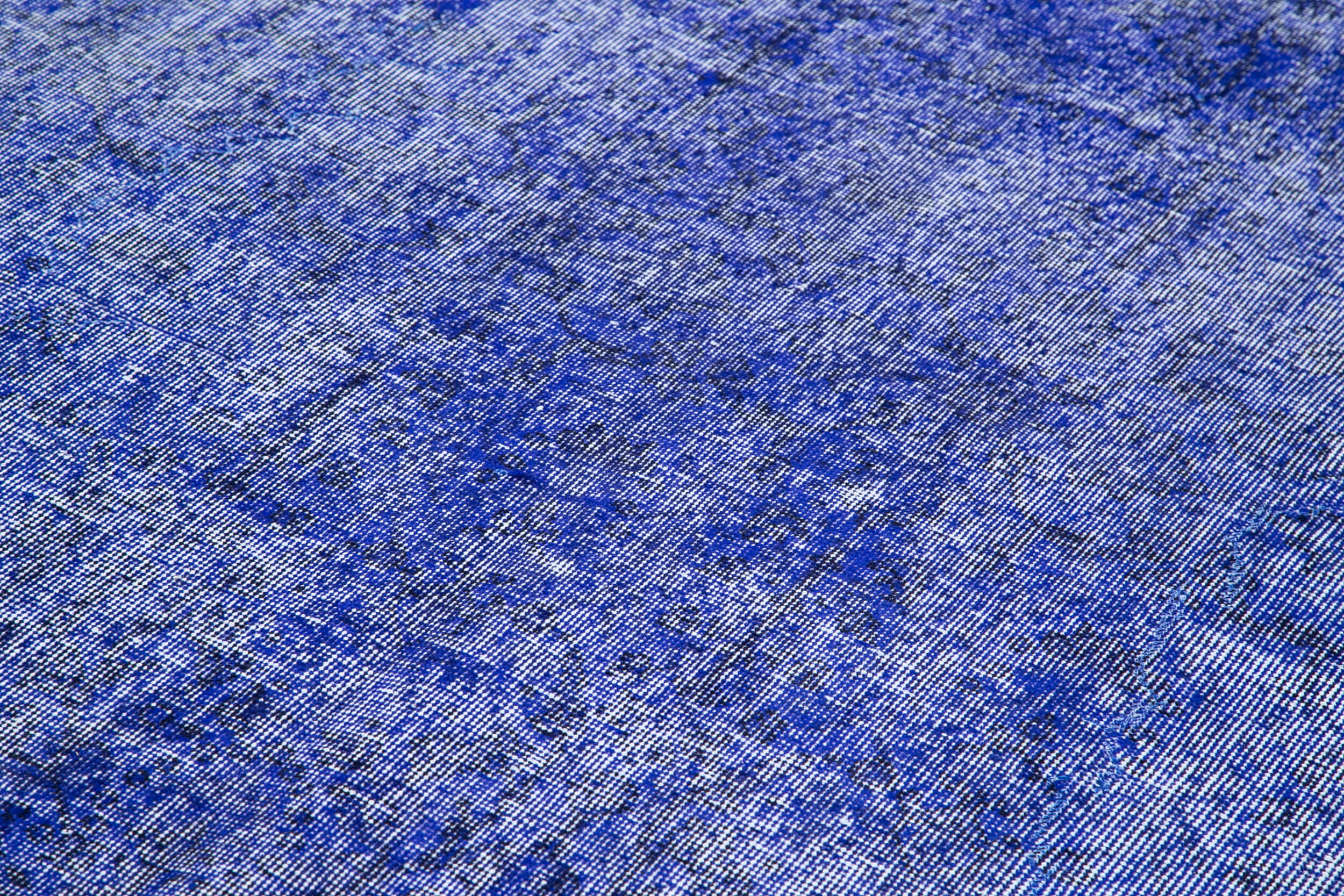 Vintage Wool Area Rug - Handmade Overdyed Blue Cotton Wool Rug 6'8''x10'7''