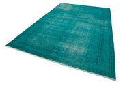 Vintage Wool Area Rug – Handmade Overdyed Turquoise Cotton Wool Carpet 7'5''x11'6''