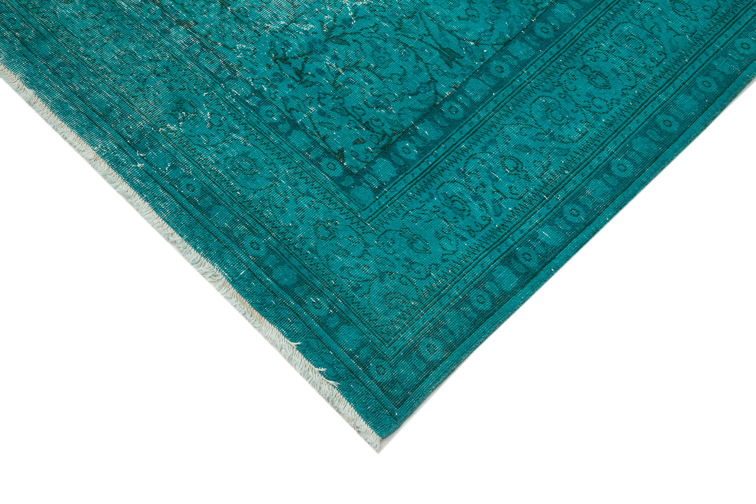 Vintage Wool Area Rug – Handmade Overdyed Turquoise Cotton Wool Carpet 7'5''x11'6''
