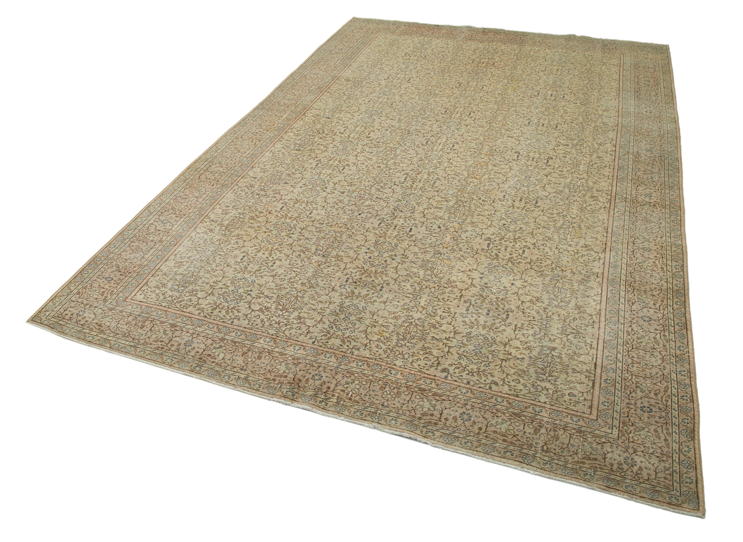 Vintage Handmade Area Rug - Hand Woven Rug 6'6'' x 9'9'' | Neutral Beige Cotton Wool Carpet
