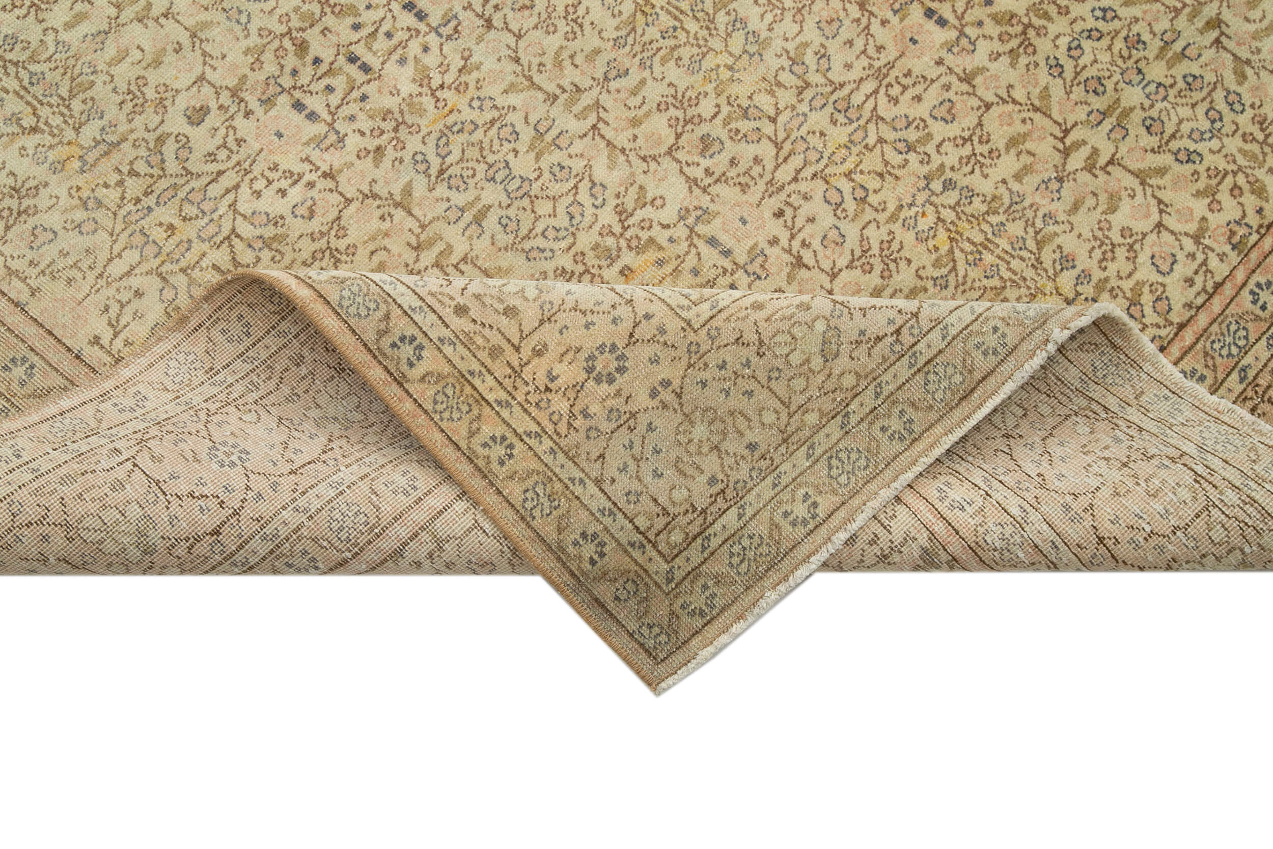 Vintage Handmade Area Rug - Hand Woven Rug 6'6'' x 9'9'' | Neutral Beige Cotton Wool Carpet
