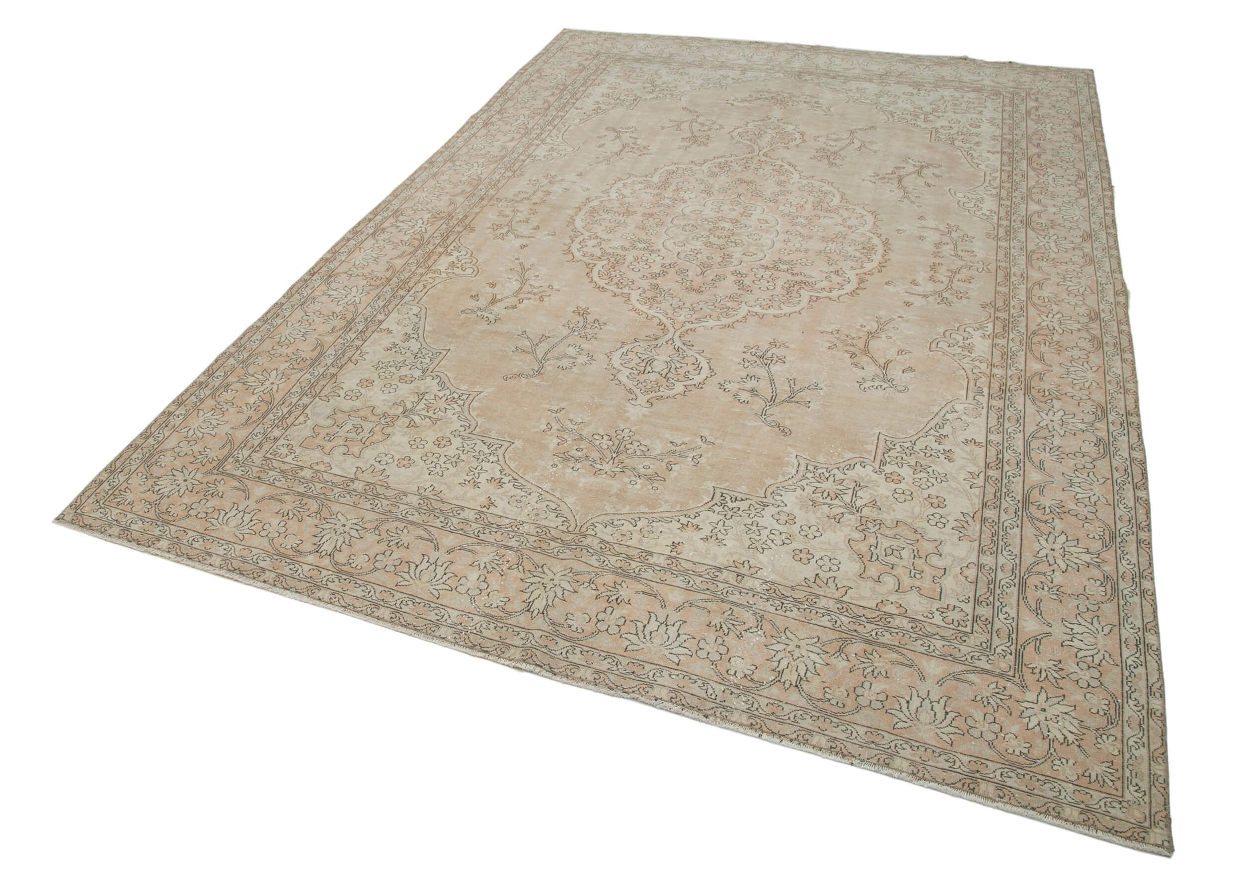 Handmade Vintage Area Rug – Natural Beige Cotton & Wool Carpet 6'7''x9'8''
