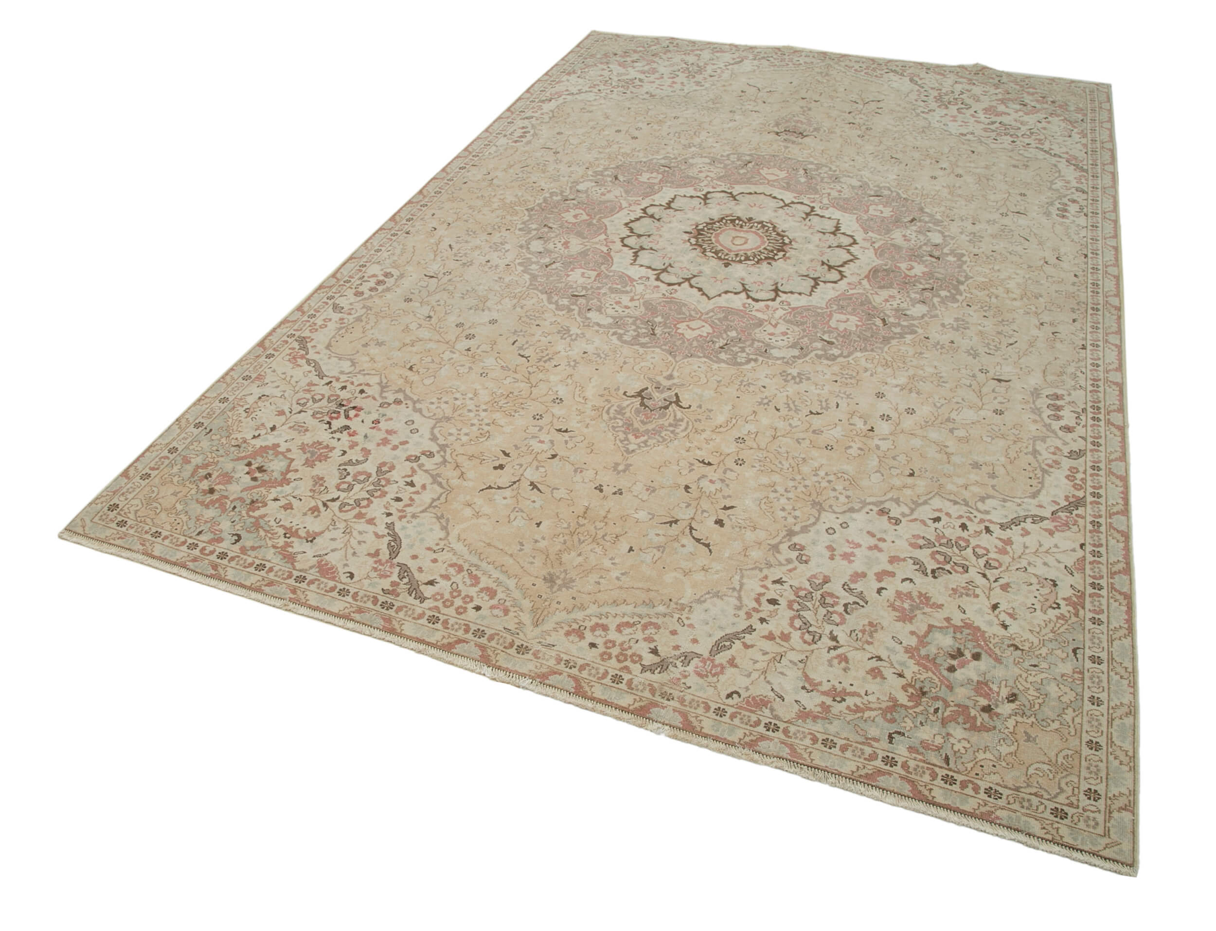 Handmade Vintage Area Rug – Beige Cotton Wool Rug, Turkish Wool Carpet 6'2''x9'10''