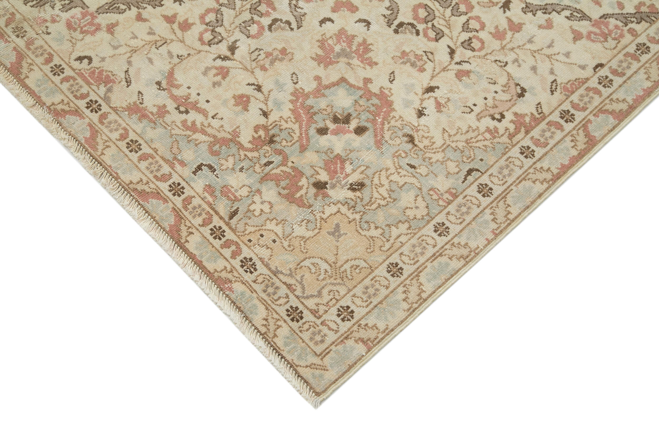 Handmade Vintage Area Rug – Beige Cotton Wool Rug, Turkish Wool Carpet 6'2''x9'10''