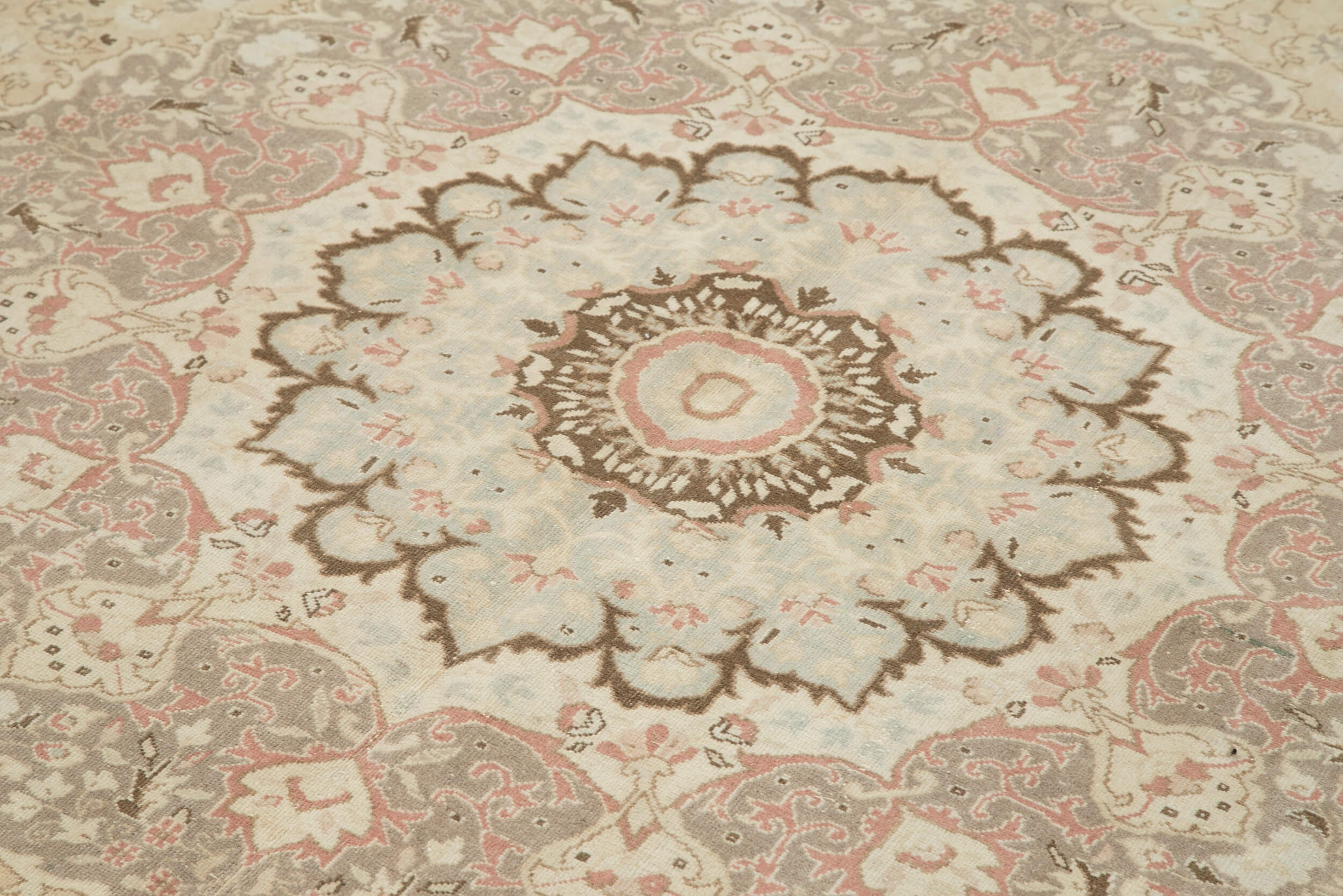 Handmade Vintage Area Rug – Beige Cotton Wool Rug, Turkish Wool Carpet 6'2''x9'10''