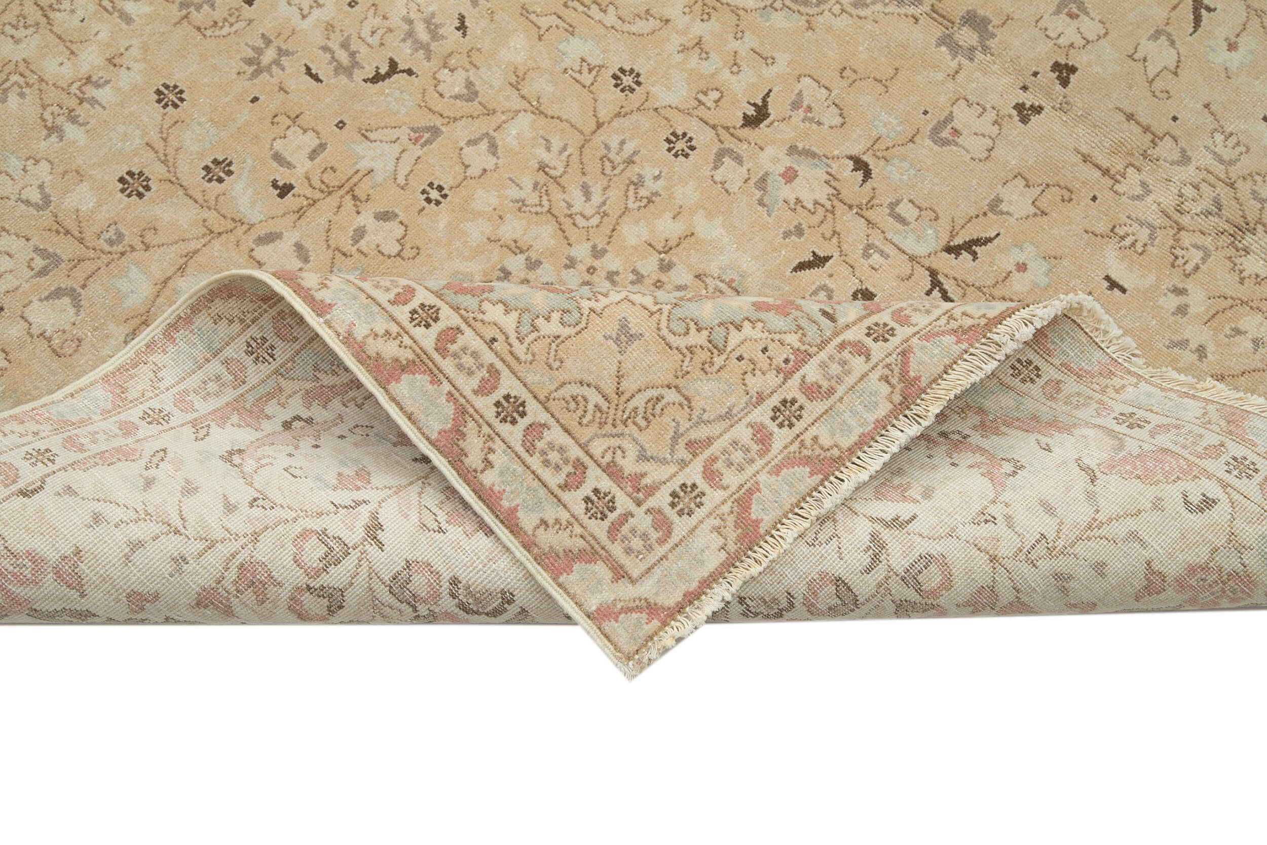 Handmade Vintage Area Rug – Beige Cotton Wool Rug, Turkish Wool Carpet 6'2''x9'10''
