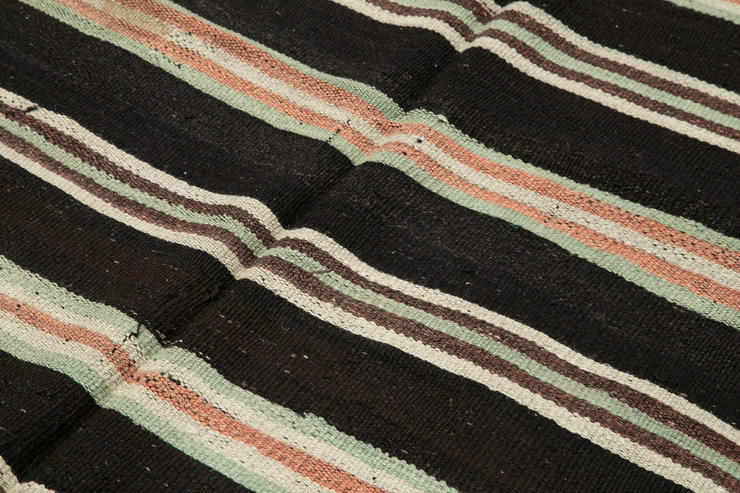 Handmade Kilim Rug - Black Striped Area Rug With Natural Wool & Goat Hair, 6'7''x9'7''