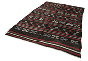 Handmade Kilim Rug – Brown Striped Goat Hair Area Rug 6'7'' x 9'1'' | Vintage Wool