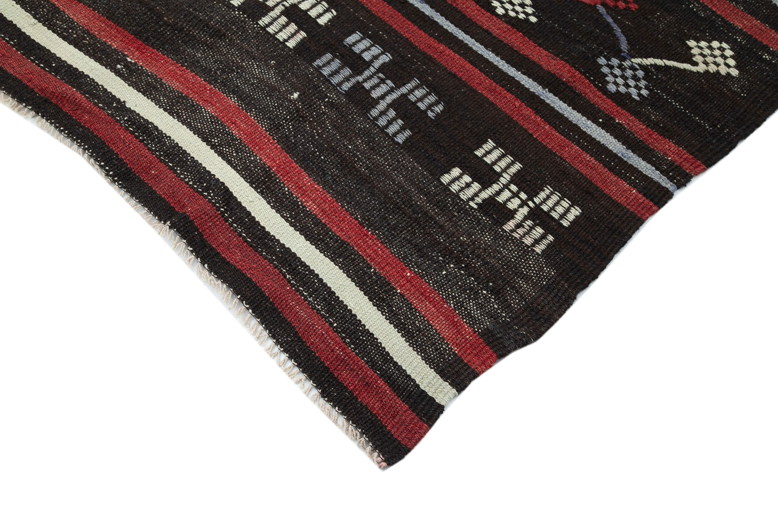 Handmade Kilim Rug – Brown Striped Goat Hair Area Rug 6'7'' x 9'1'' | Vintage Wool