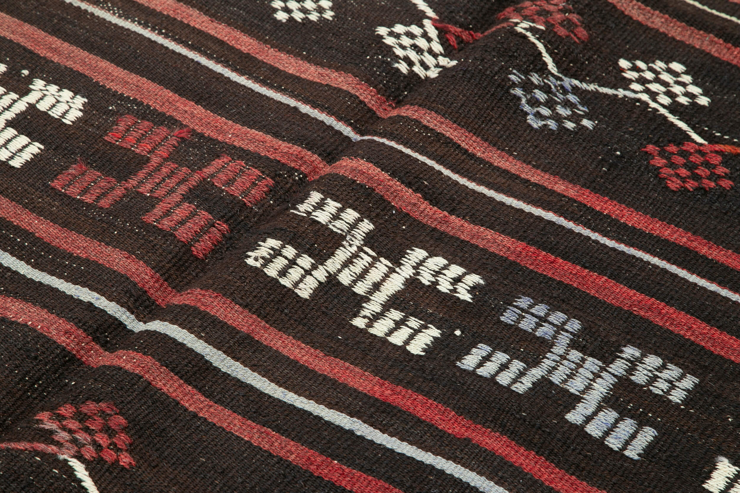Handmade Kilim Rug – Brown Striped Goat Hair Area Rug 6'7'' x 9'1'' | Vintage Wool