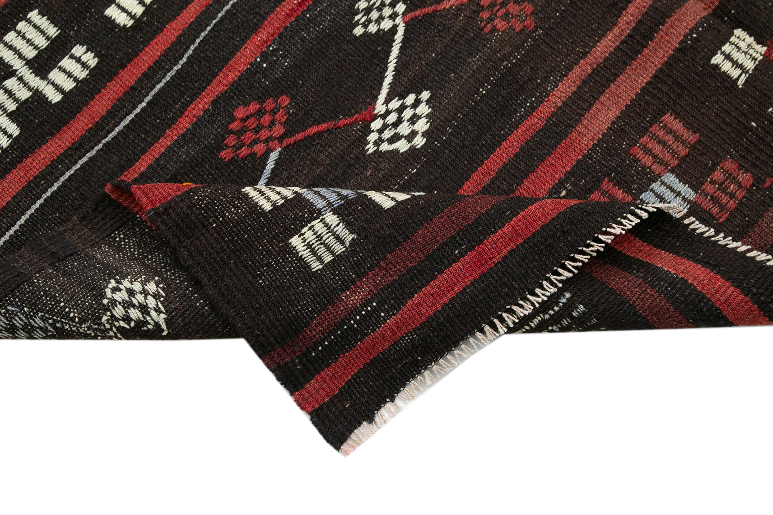 Handmade Kilim Rug – Brown Striped Goat Hair Area Rug 6'7'' x 9'1'' | Vintage Wool