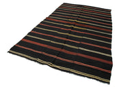 Handmade Kilim Rug - Striped Area Rug Brown Wool Goat Hair Carpet 6'x10'3''
