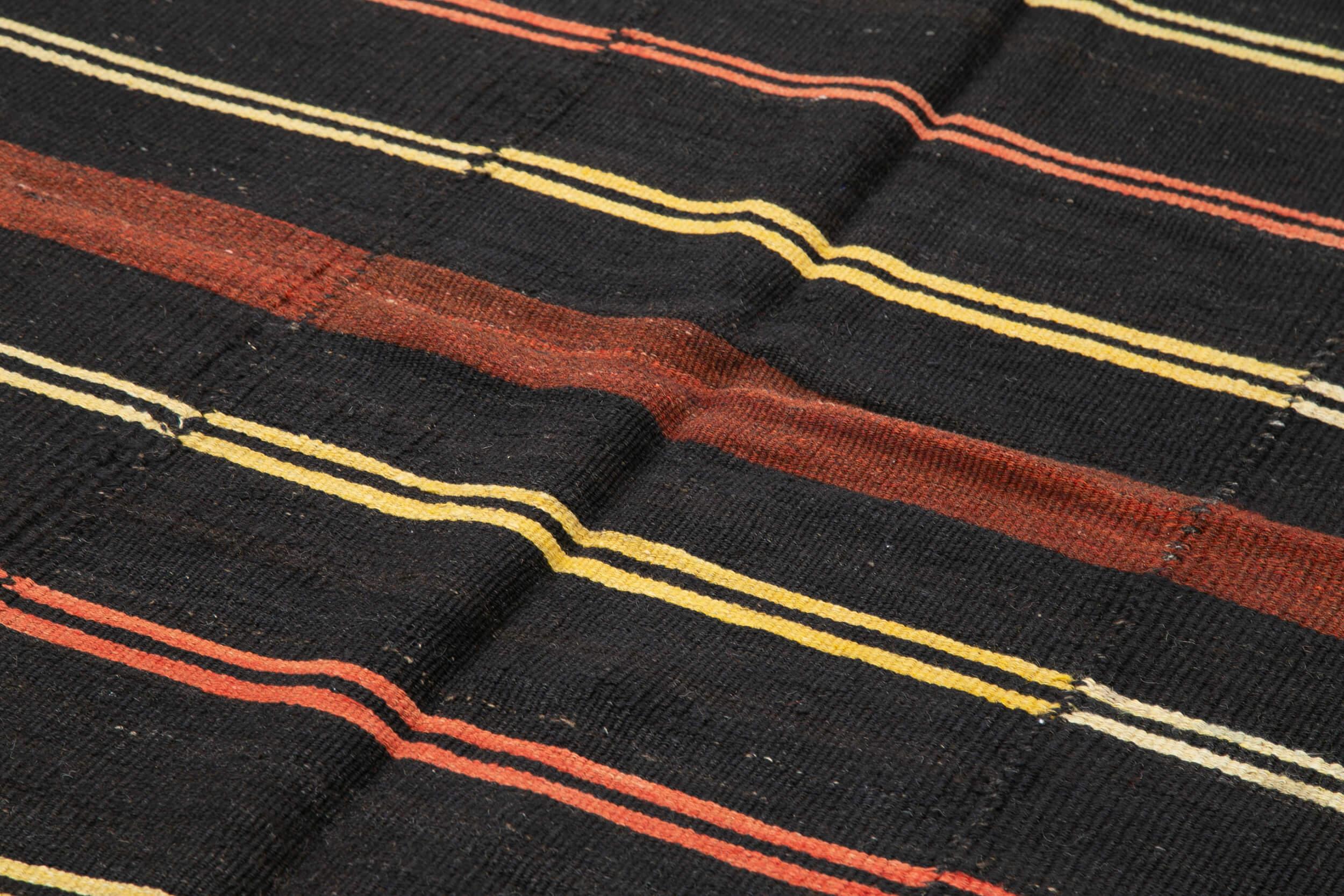 Handmade Kilim Rug - Striped Area Rug Brown Wool Goat Hair Carpet 6'x10'3''