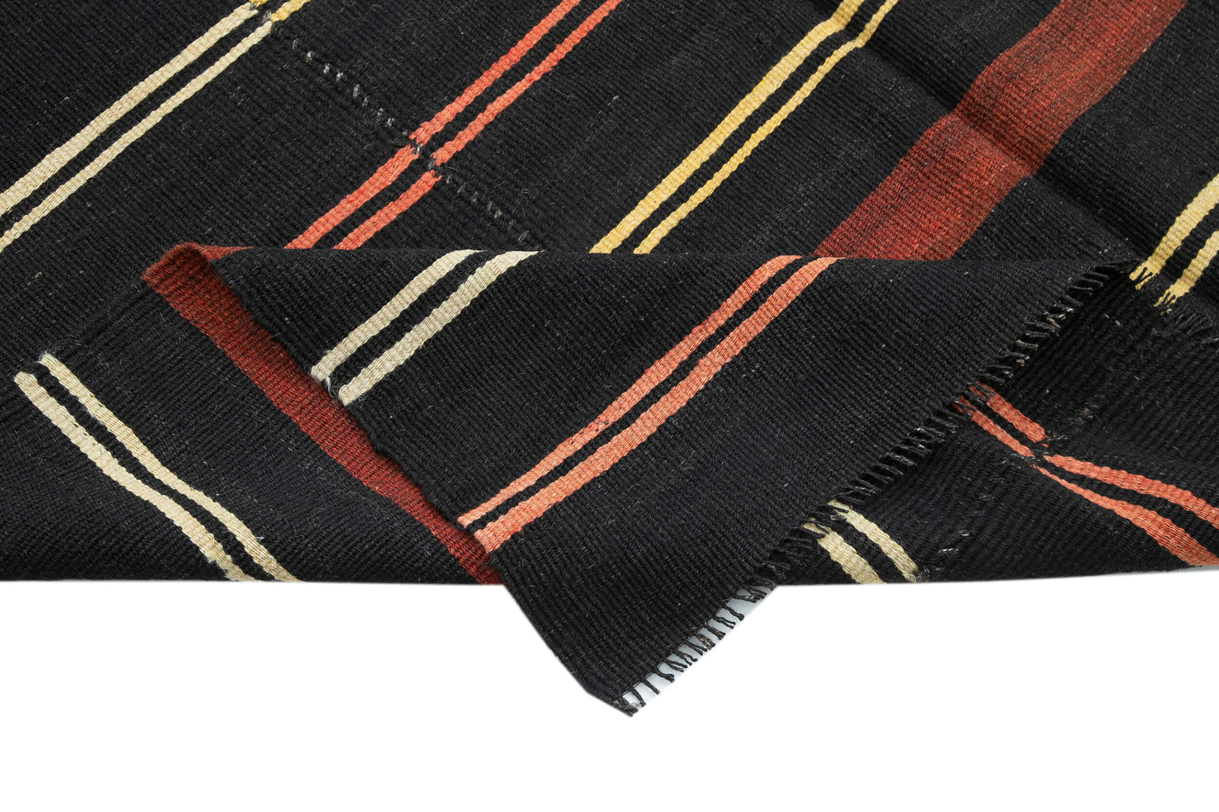Handmade Kilim Rug - Striped Area Rug Brown Wool Goat Hair Carpet 6'x10'3''