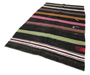 Handmade Kilim Rug – Brown Striped Kilim 5x10 Feet Rug With Goat Hair