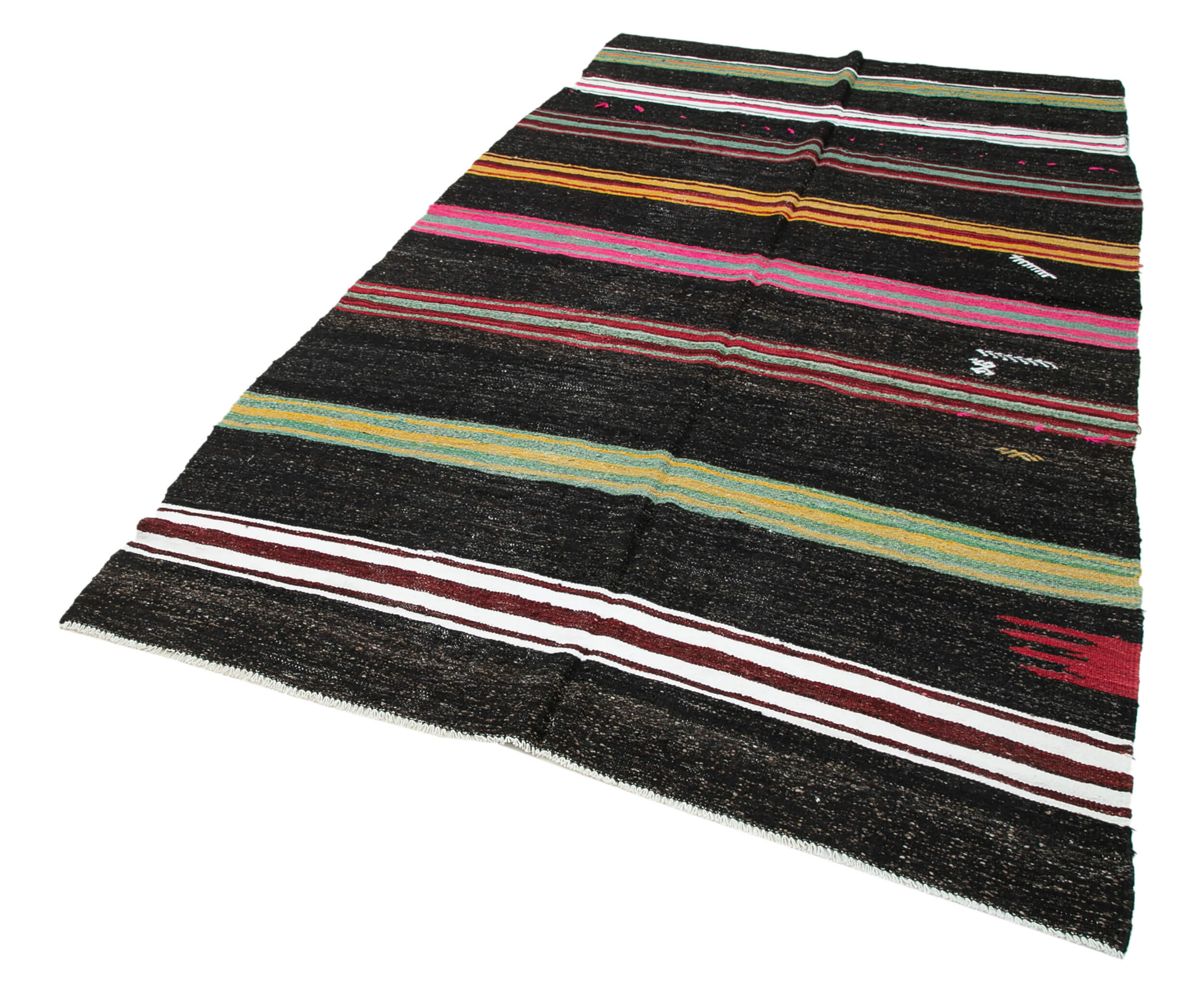 Handmade Kilim Rug – Brown Striped Kilim 5x10 Feet Rug With Goat Hair