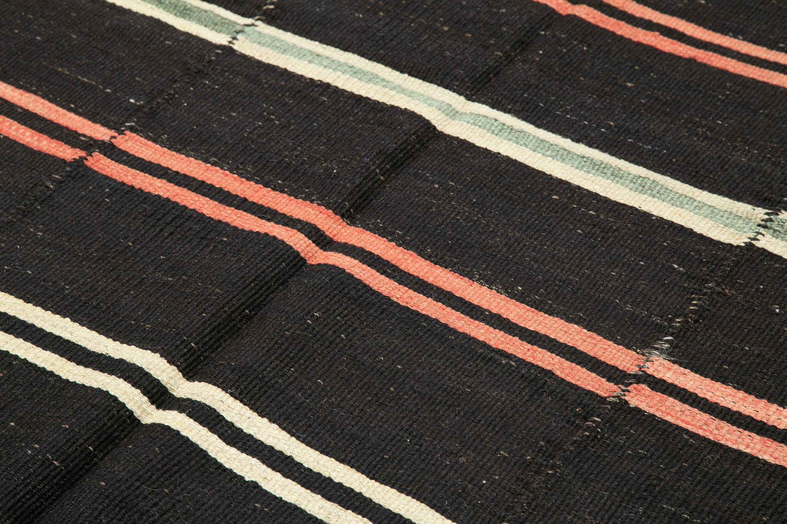 Handmade Kilim Rug | Black Striped Area Rug With Goat Hair & Durable Wool Carpet