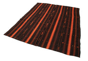 Handmade Kilim Rug - Black Striped Kilim, Goat Hair Carpet, Wool Cotton Blend 5'11" x 7'3"