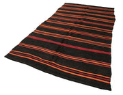 Handmade Kilim Rug – Black Striped Goat Hair Vintage Handwoven Carpet 5'10" x 10'0"