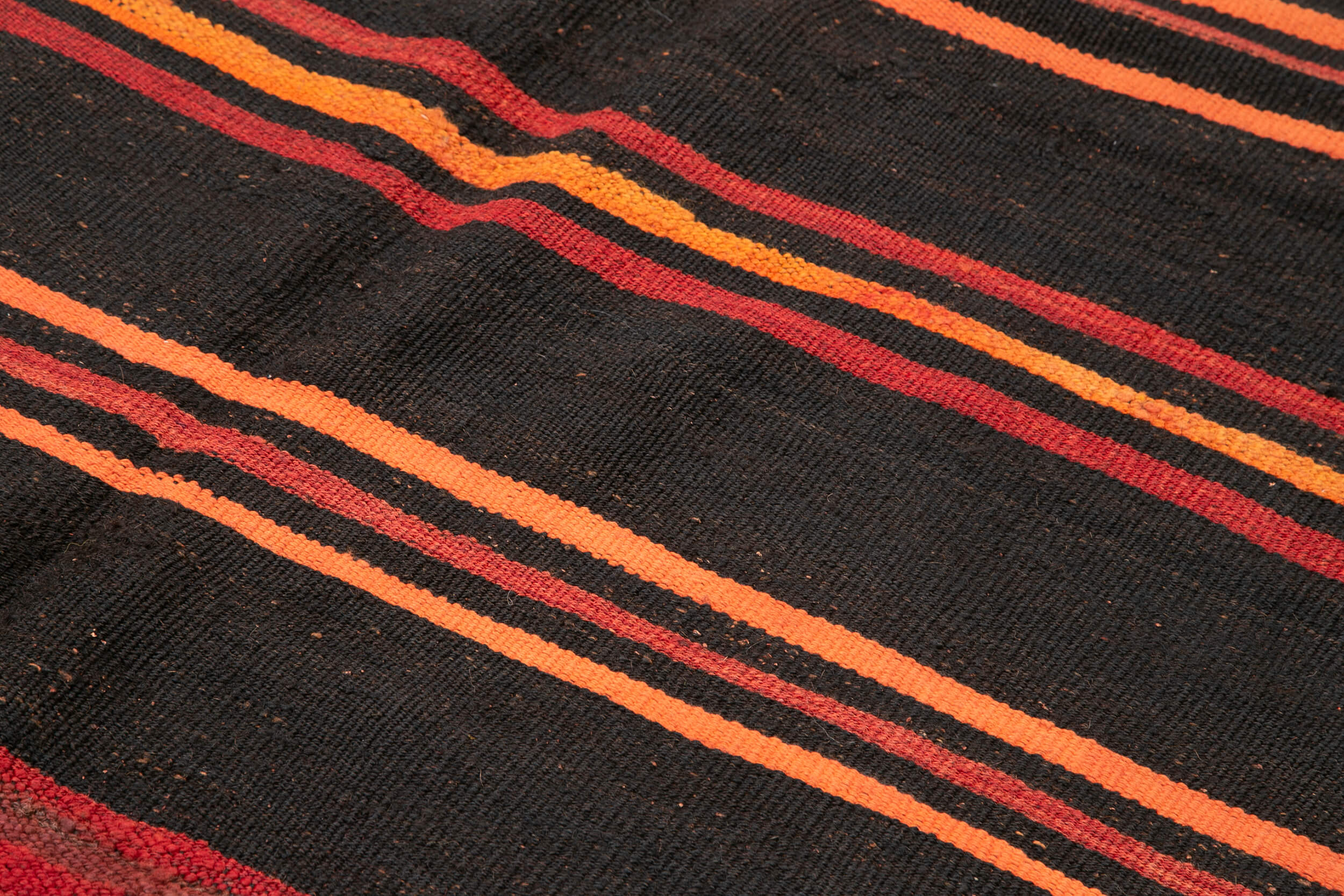 Handmade Kilim Rug – Black Striped Goat Hair Vintage Handwoven Carpet 5'10" x 10'0"