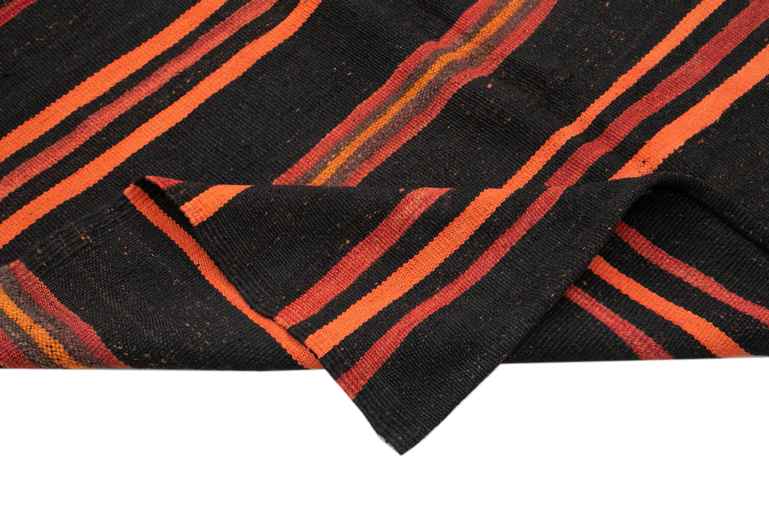 Handmade Kilim Rug – Black Striped Goat Hair Vintage Handwoven Carpet 5'10" x 10'0"