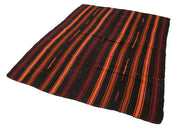 Handmade Kilim Rug – Black Striped Goat Hair Carpet | Vintage Woven Rug 5'8''x7'5''
