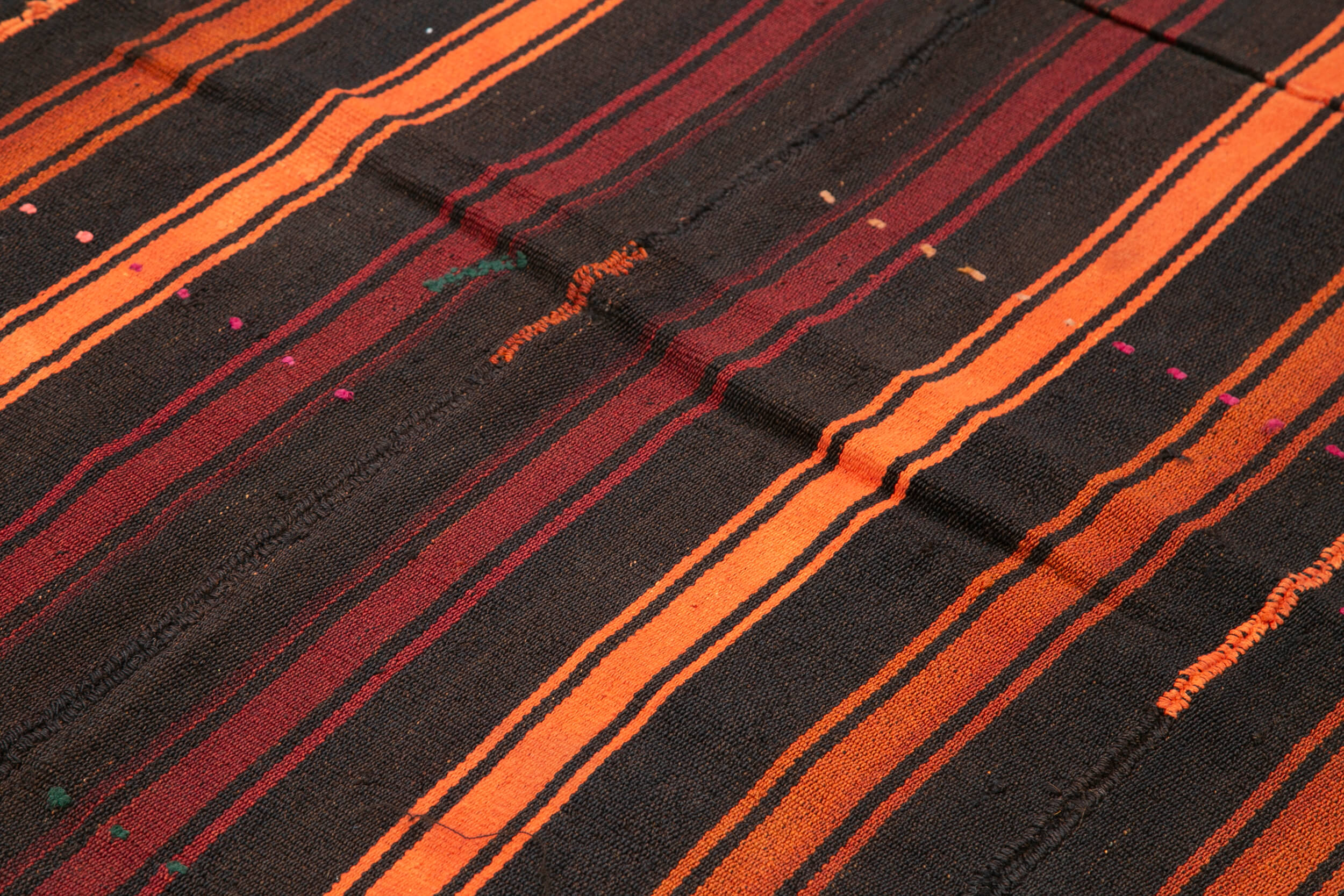 Handmade Kilim Rug – Black Striped Goat Hair Carpet | Vintage Woven Rug 5'8''x7'5''