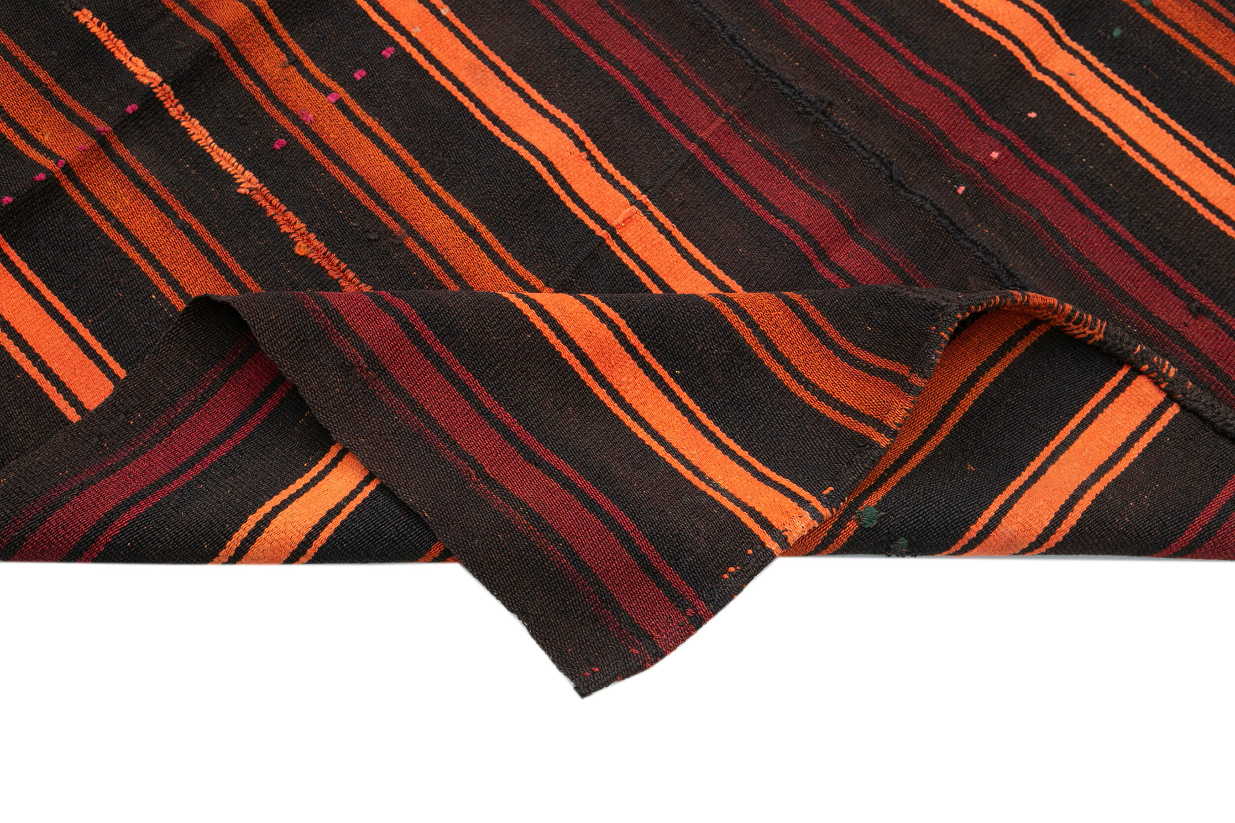 Handmade Kilim Rug – Black Striped Goat Hair Carpet | Vintage Woven Rug 5'8''x7'5''