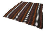 Handmade Striped Kilim Rug - Vintage Area Rug 7x9 Feet | Brown Goat Hair, Turkish Wool
