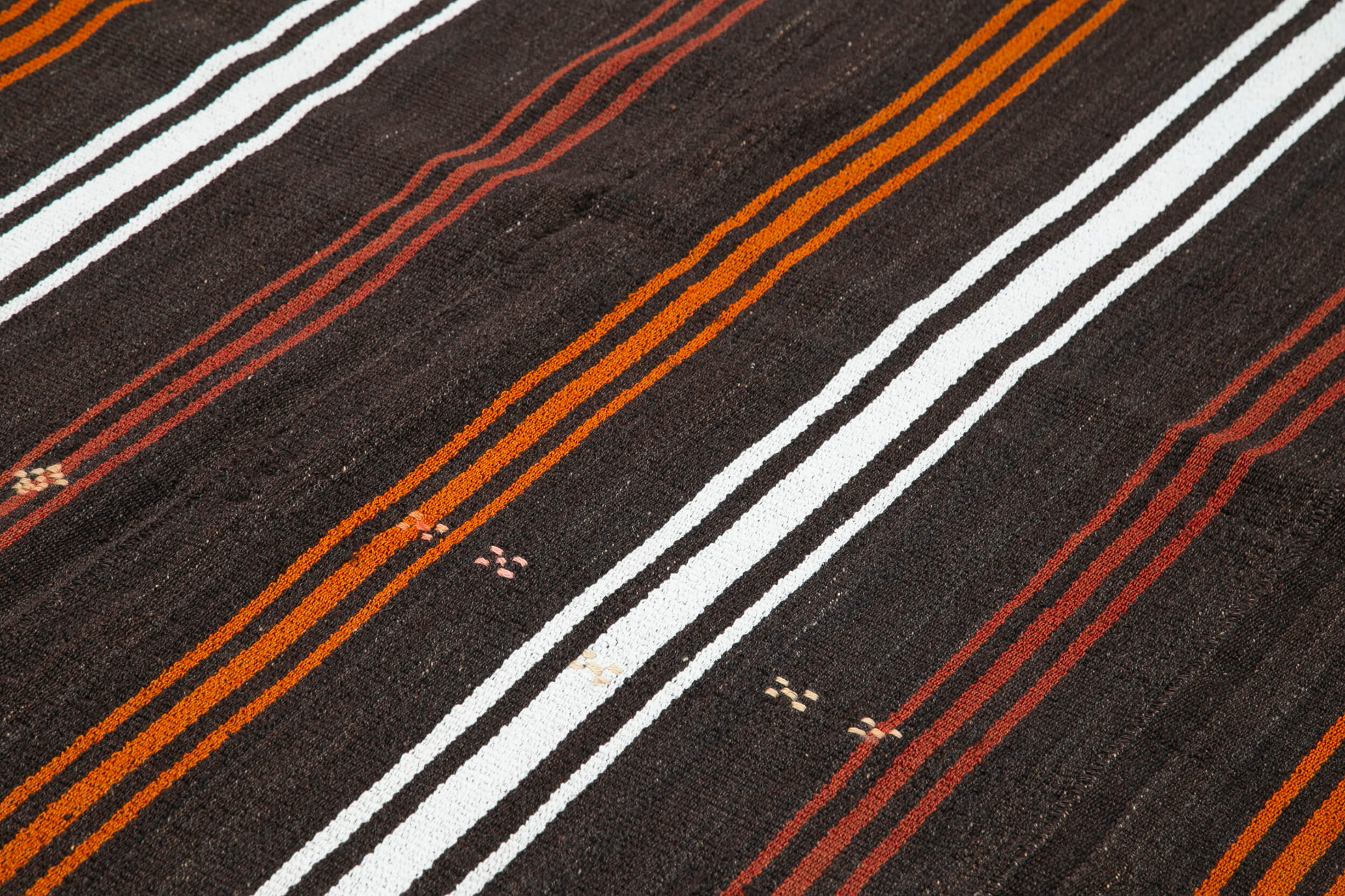 Handmade Striped Kilim Rug - Vintage Area Rug 7x9 Feet | Brown Goat Hair, Turkish Wool