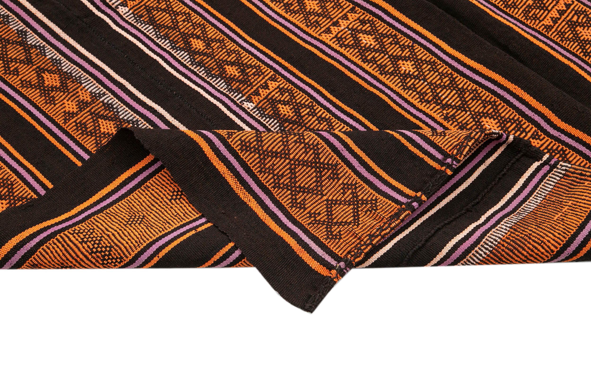 Handmade Striped Kilim Rug – Brown Goat Hair Vintage Area Rug 5'10''x7'6''