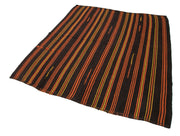 Handmade Kilim Rug - Brown Striped Goat Hair Vintage Area Rug 5'10" x 7'1"