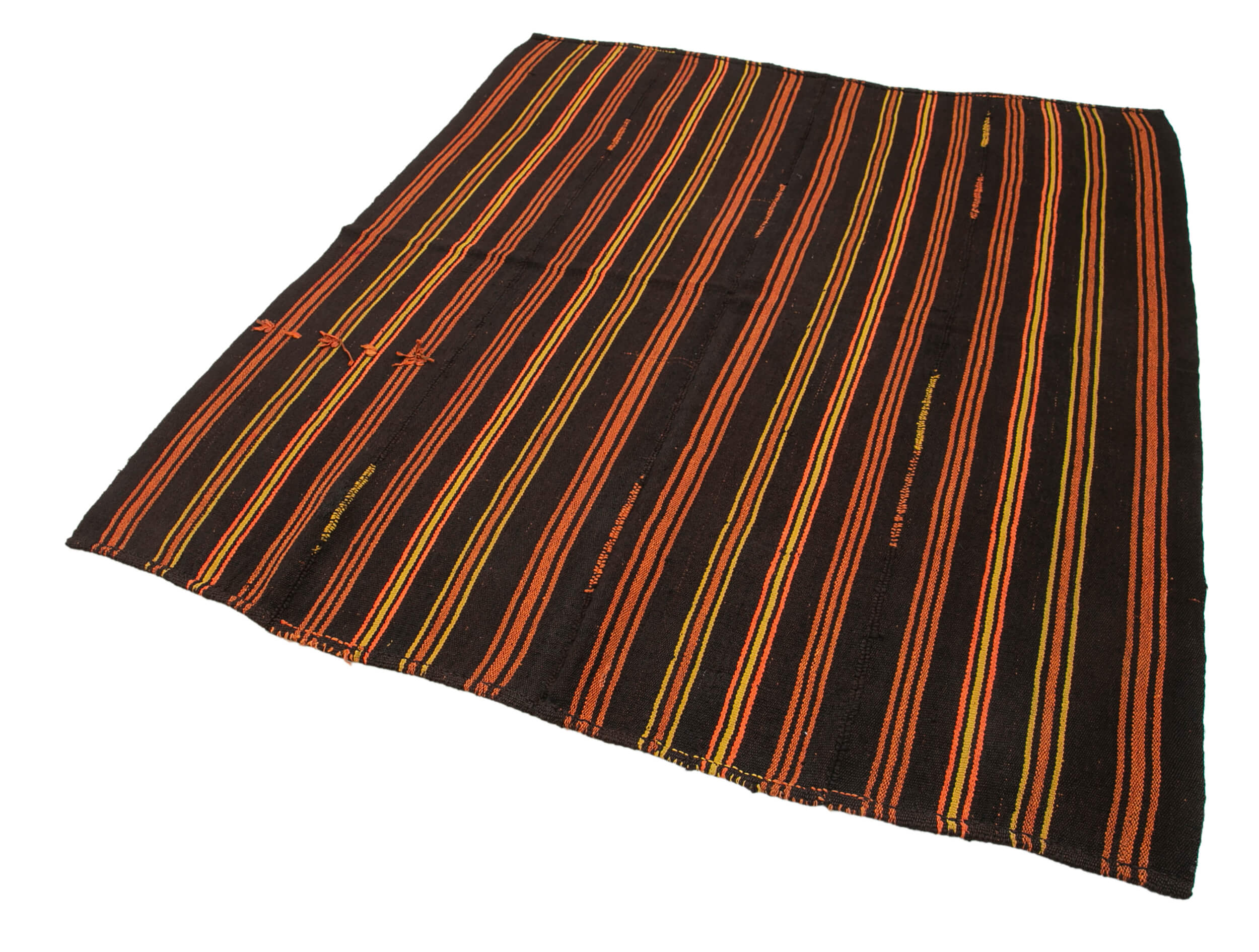 Handmade Kilim Rug - Brown Striped Goat Hair Vintage Area Rug 5'10" x 7'1"