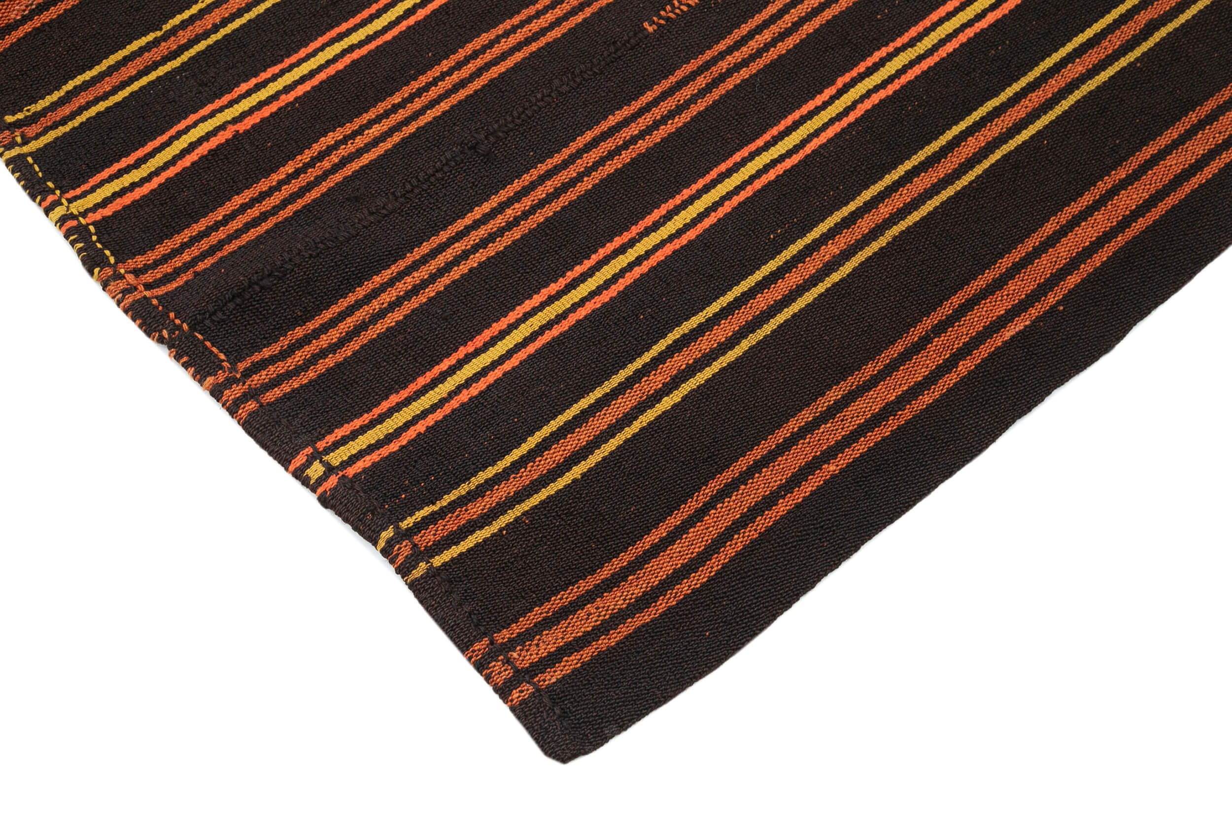 Handmade Kilim Rug - Brown Striped Goat Hair Vintage Area Rug 5'10" x 7'1"