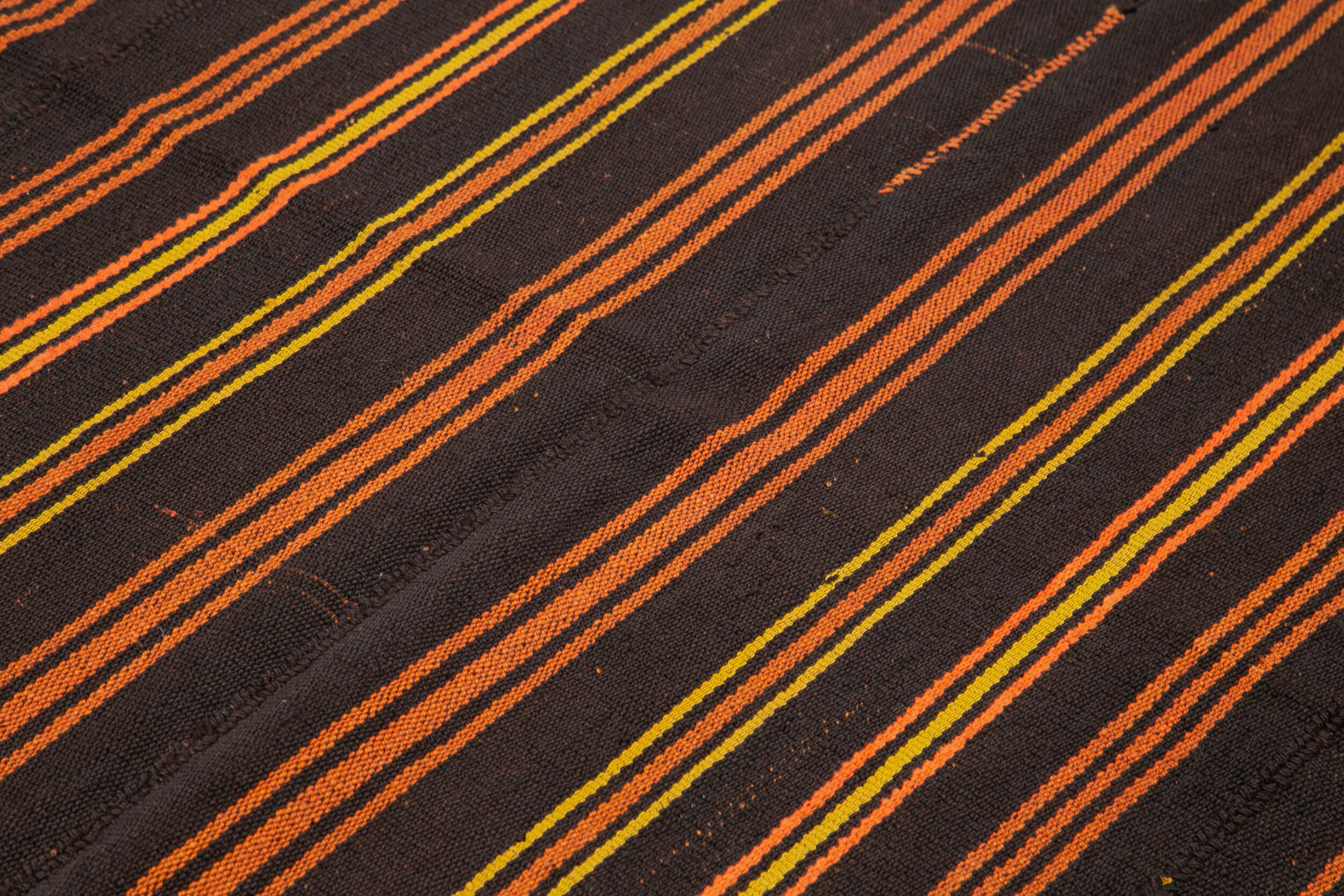 Handmade Kilim Rug - Brown Striped Goat Hair Vintage Area Rug 5'10" x 7'1"