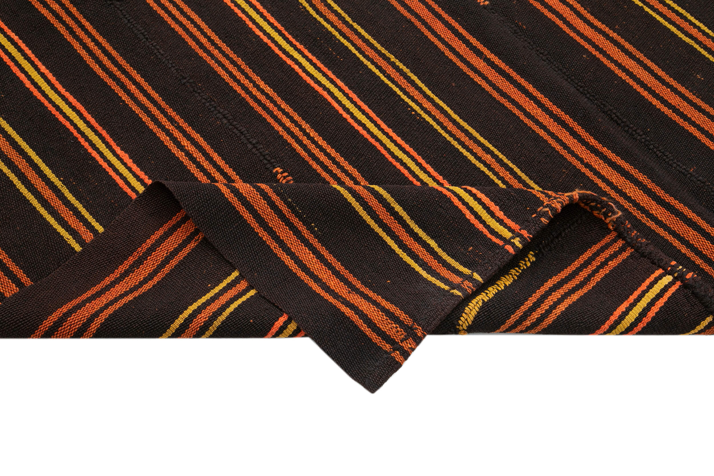 Handmade Kilim Rug - Brown Striped Goat Hair Vintage Area Rug 5'10" x 7'1"