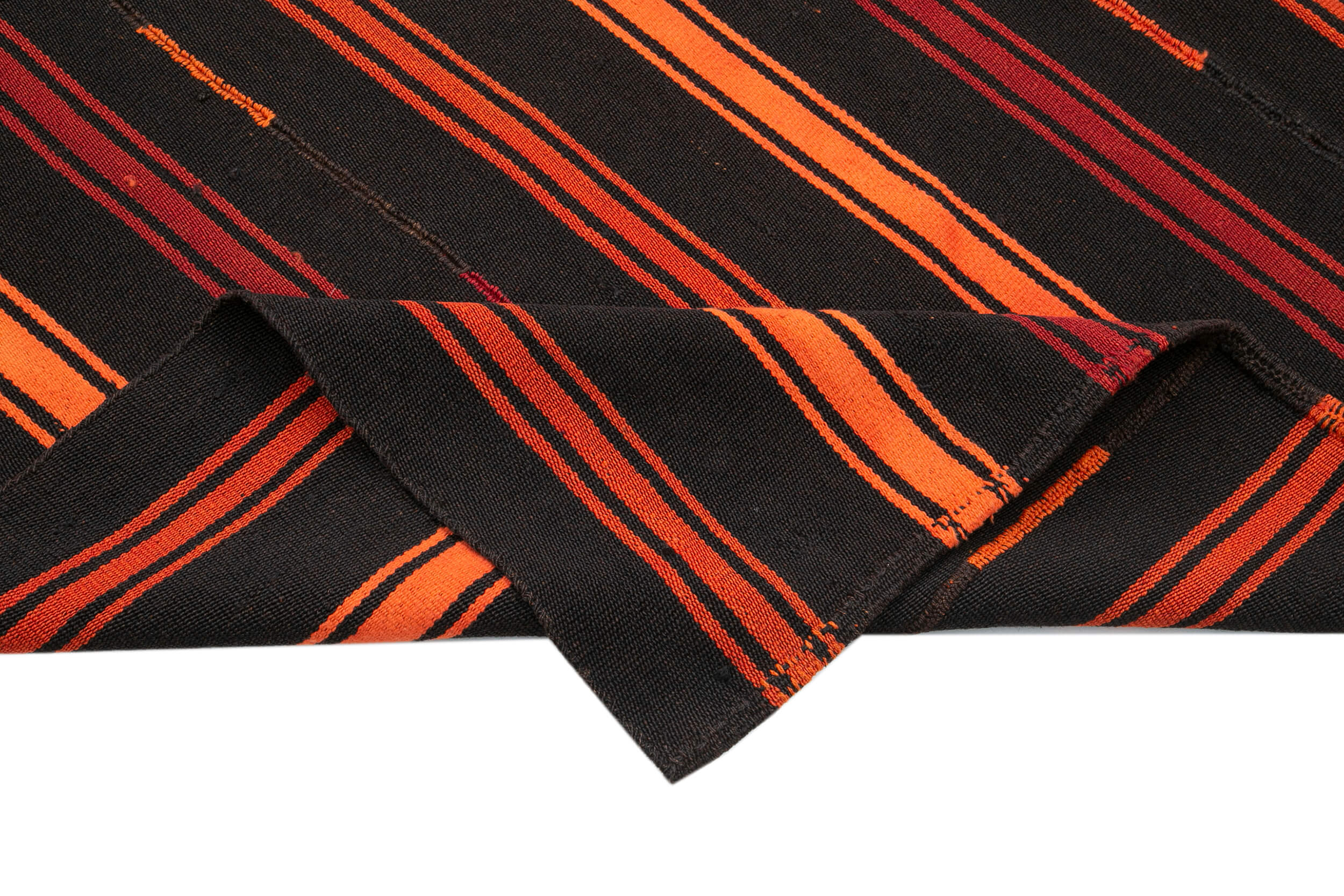 Handmade Kilim Rug – Brown Striped Goat Hair Vintage Turkish Carpet 6'4"x8'6"