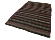 Handmade Kilim Rug - Brown Striped Goat Hair Vintage Turkish Area Rug 5'10''x9'5''