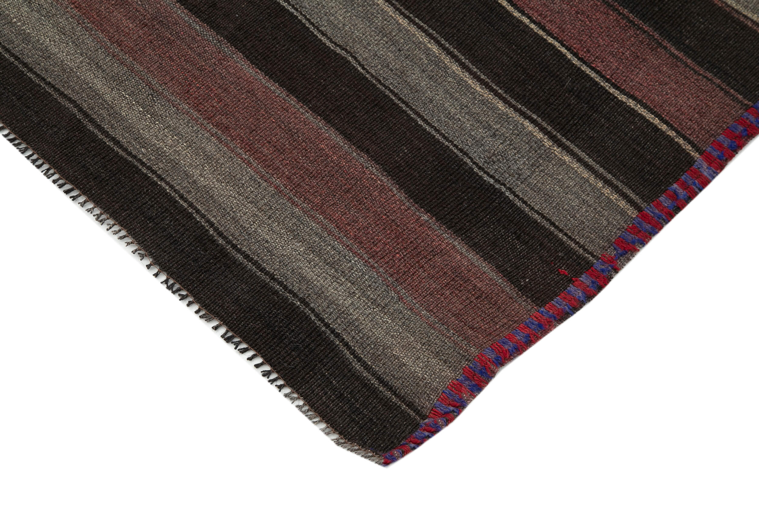 Handmade Kilim Rug - Brown Striped Goat Hair Vintage Turkish Area Rug 5'10''x9'5''