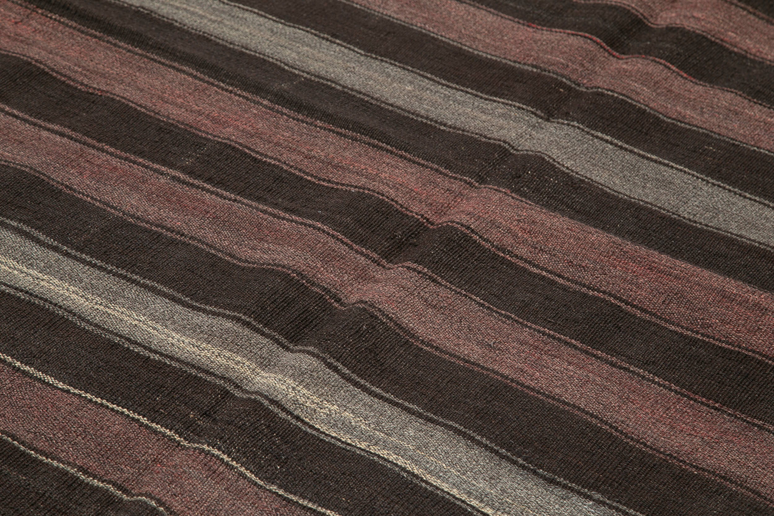 Handmade Kilim Rug - Brown Striped Goat Hair Vintage Turkish Area Rug 5'10''x9'5''