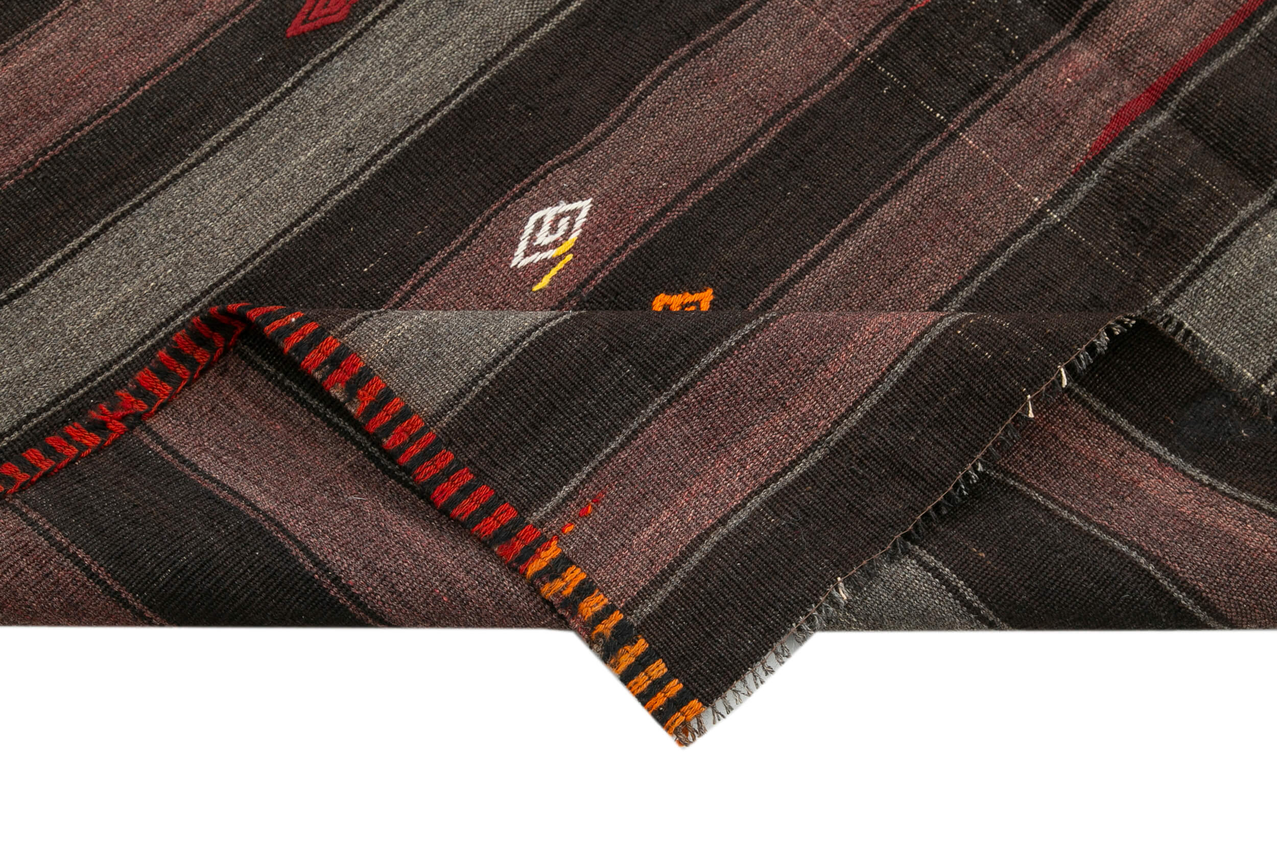 Handmade Kilim Rug - Brown Striped Goat Hair Vintage Turkish Area Rug 5'10''x9'5''