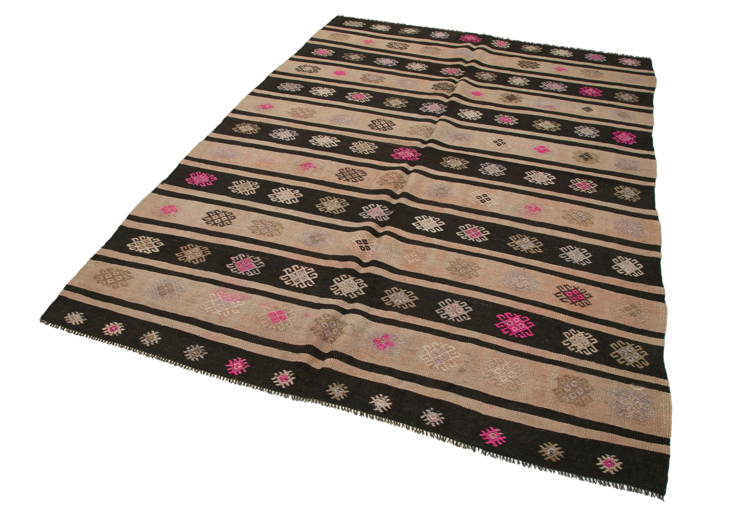 Handmade Striped Kilim Rug – Brown Goat Hair Vintage Area Rug 6'0''x8'6''