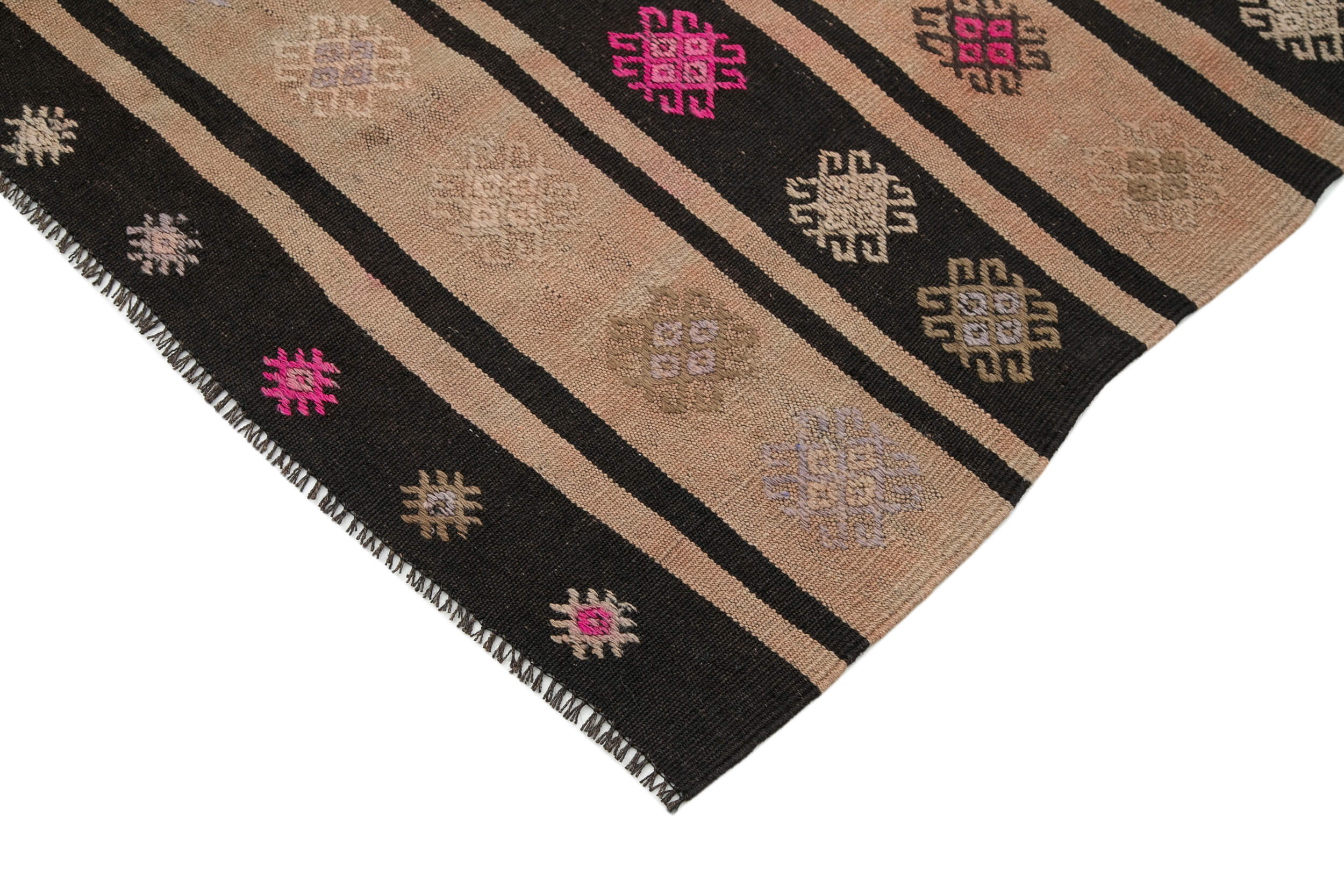 Handmade Striped Kilim Rug – Brown Goat Hair Vintage Area Rug 6'0''x8'6''