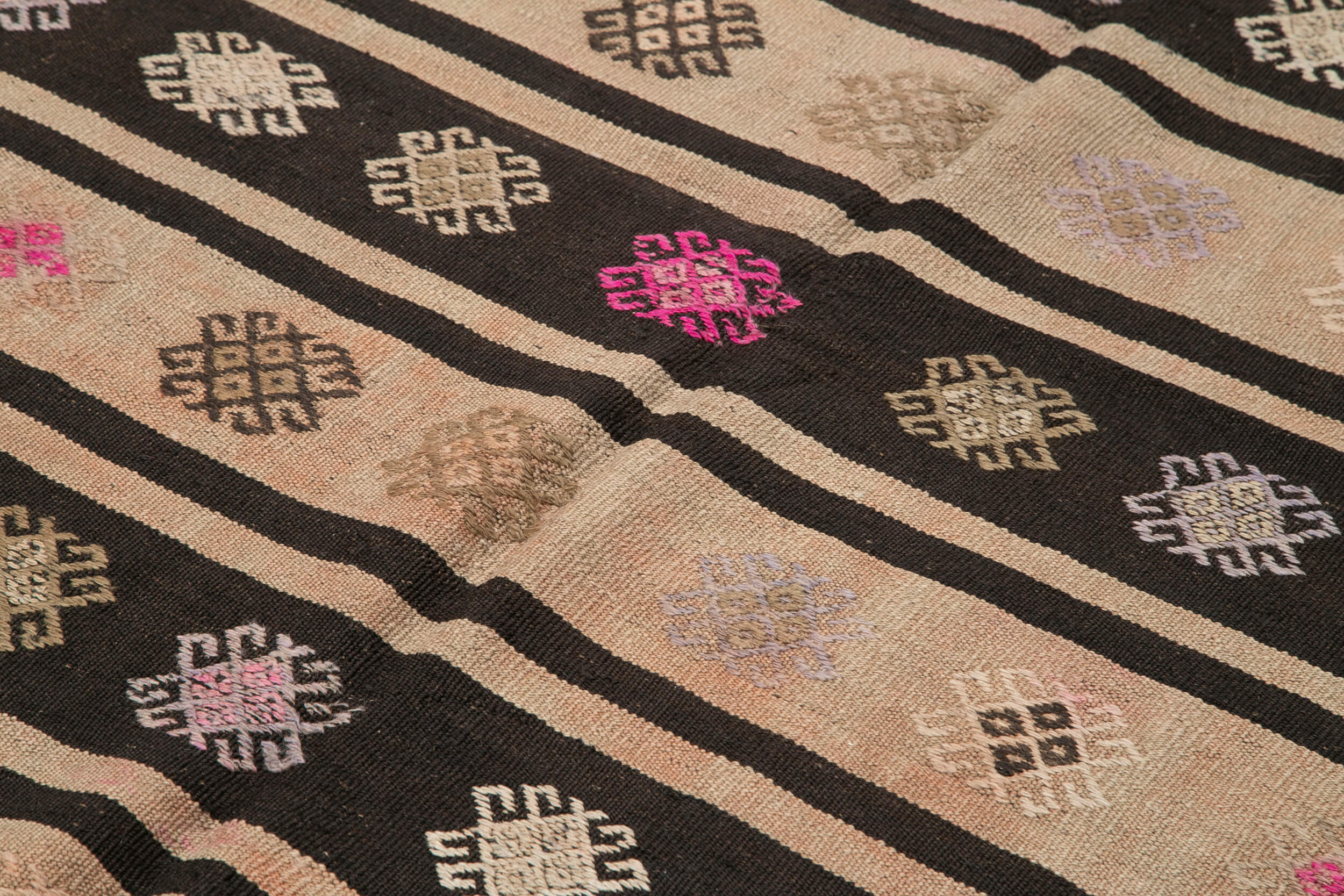 Handmade Striped Kilim Rug – Brown Goat Hair Vintage Area Rug 6'0''x8'6''